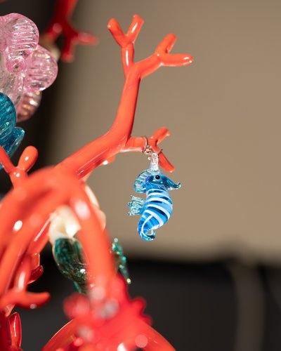 Lampadario in vetro di Murano, decoro marino, circa 1950 