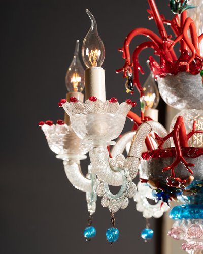 Lampadario in vetro di Murano, decoro marino, circa 1950 
