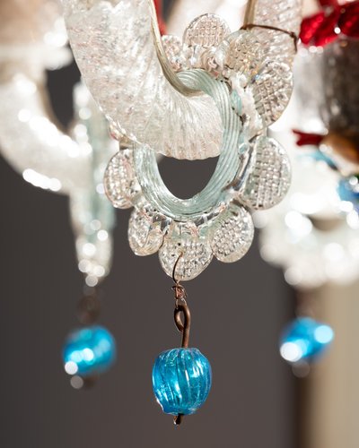 Lampadario in vetro di Murano, decoro marino, circa 1950 