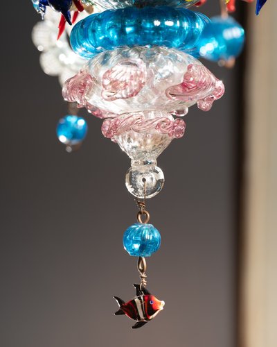 Lampadario in vetro di Murano, decoro marino, circa 1950 