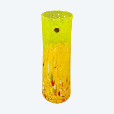 Vaso di lusso giallo anni '70, realizzato a mano in vetro di Murano dal Maestro del Vetro. Prodotto in Italia.