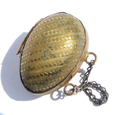 Child's Doll Sewing Kit in Brass Egg Miniature Steel Scissors Late 19th Century