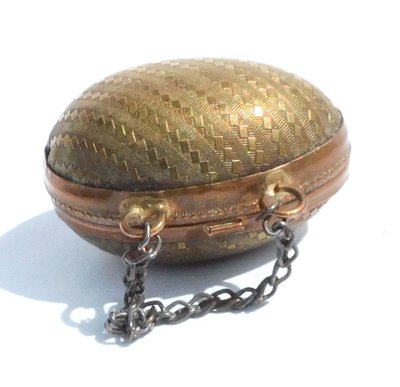 Child's Doll Sewing Kit in Brass Egg Miniature Steel Scissors Late 19th Century