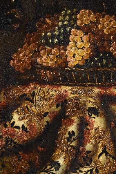 Still Life With Carpet, Basket Of Grapes And Figs, Antonio Gianlisi II 