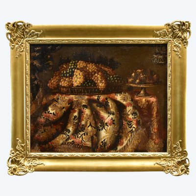 Stillleben mit Teppich, Trauben und Feigen, Antonio Gianlisi II (1677 - 1727)