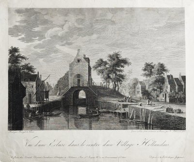 Gravure Ancienne  Village Hollandais par Victor Pillement d'Après Breugel 19ème
