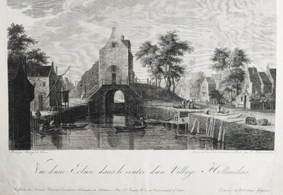 Gravure Ancienne  Village Hollandais par Victor Pillement d'Après Breugel 19ème