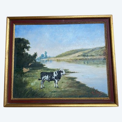Cow by a River – French School, late 19th century