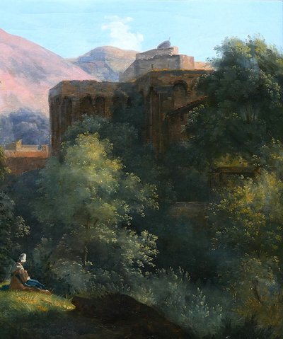 François-Louis Dejuinne 1784-1844 Puy-de-Dôme, the church of Royat, painting, around 1830 landscape