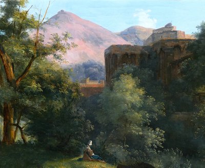 François-Louis Dejuinne 1784-1844 Puy-de-Dôme, the church of Royat, painting, around 1830 landscape