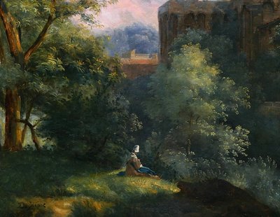 François-Louis Dejuinne 1784-1844 Puy-de-Dôme, the church of Royat, painting, around 1830 landscape
