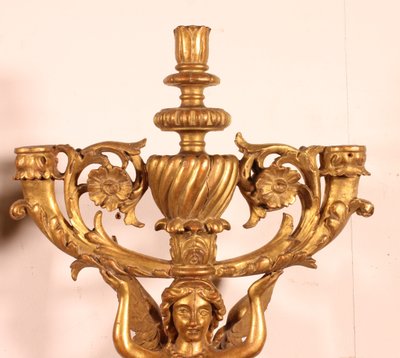 Paire d'Appliques En Bois Doré - Italie- 19° Siècle