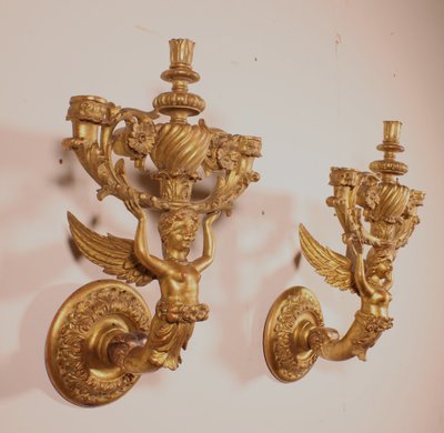 Paire d'Appliques En Bois Doré - Italie- 19° Siècle