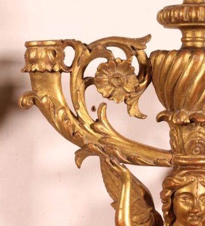 Paire d'Appliques En Bois Doré - Italie- 19° Siècle