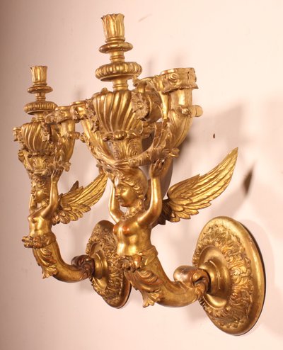 Paire d'Appliques En Bois Doré - Italie- 19° Siècle