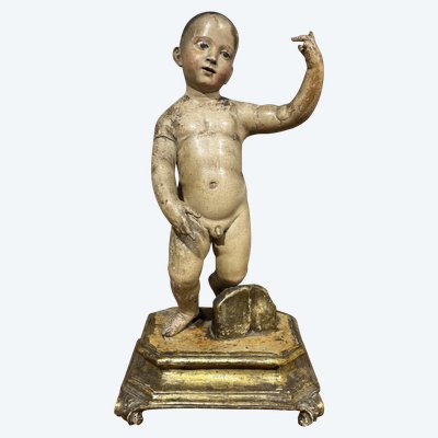 Scultura lignea XVIII secolo Gesù Bambino Benedicente