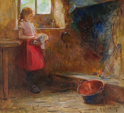 René-Louis Chrétien 1867-1945 Jeune fille dans un intérieur, tableau, vers 1900 impressionnisme