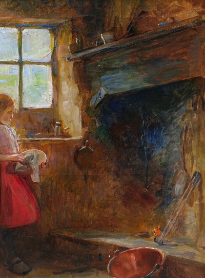 René-Louis Chrétien 1867-1945 Jeune fille dans un intérieur, tableau, vers 1900 impressionnisme
