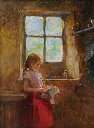 René-Louis Chrétien 1867-1945 Jeune fille dans un intérieur, tableau, vers 1900 impressionnisme
