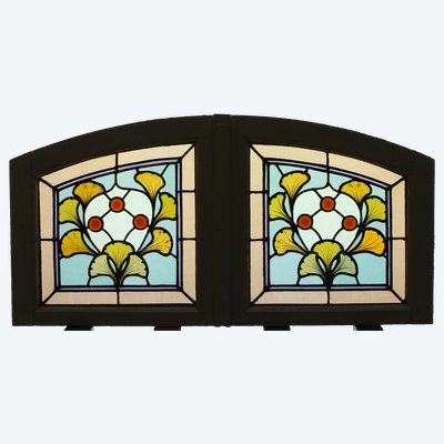 Buntglas - Buntglasfenster - Querbalken mit Ginkgo-Biloba-Blättern
