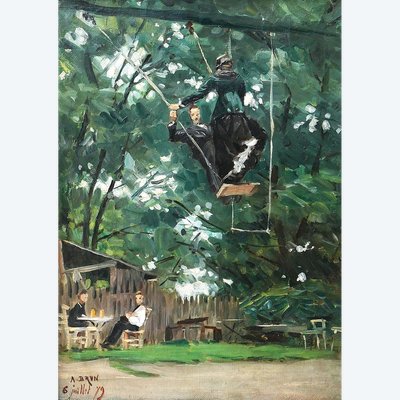Alexandre BRUN 1853-1941 The Swing at the Guinguette, painting 1879 impressionism
