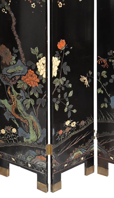 Paravent à quatre feuilles en laque de Coromandel 