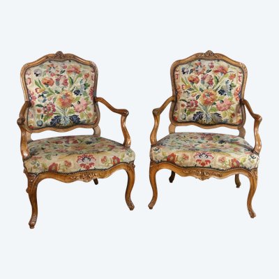 Pair of Louis XV armchairs, 18th century