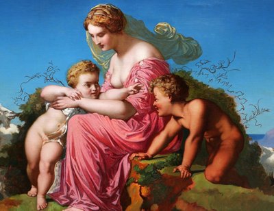 FRENCH SCHOOL circa 1860, circle of Henri LEHMANN, Mother, children and goats (LARGE FORMAT)