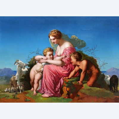 FRENCH SCHOOL circa 1860, circle of Henri LEHMANN, Mother, children and goats (LARGE FORMAT)