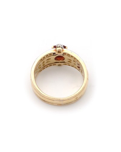 Anello in stile Art Nouveau con granato e vischio in oro 18k e platino, granato hessonite e diamante, anello antico