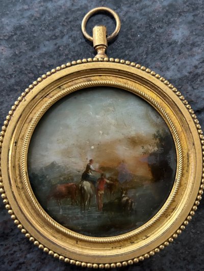 Pair of Miniatures Fixed Under Glass, Late 18th Century, Country Scene - Miniature
