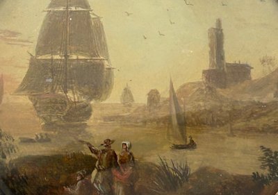 Pair of Miniatures Fixed Under Glass, Late 18th Century, Marine Scene - Miniature