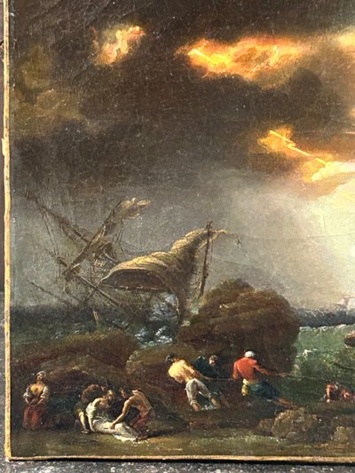 Storm and Shipwreck Scene Oil on Canvas 18th Century School of Joseph Vernet