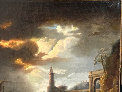 Storm and Shipwreck Scene Oil on Canvas 18th Century School of Joseph Vernet