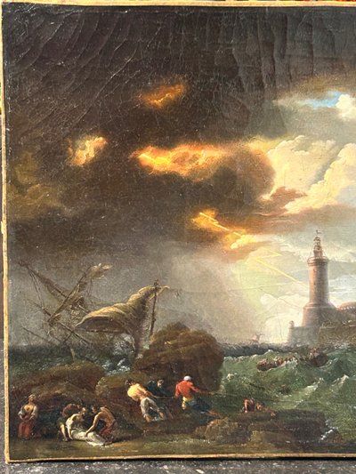 Storm and Shipwreck Scene Oil on Canvas 18th Century School of Joseph Vernet