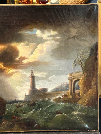 Storm and Shipwreck Scene Oil on Canvas 18th Century School of Joseph Vernet