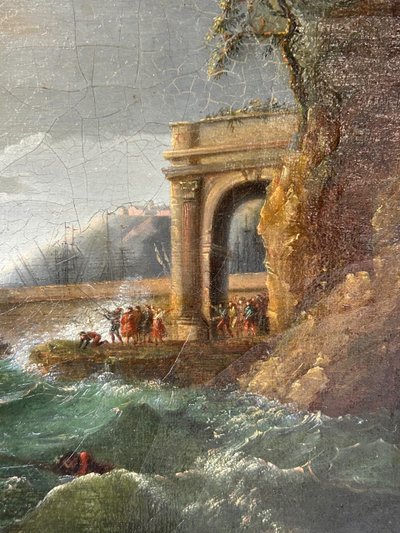 Storm and Shipwreck Scene Oil on Canvas 18th Century School of Joseph Vernet