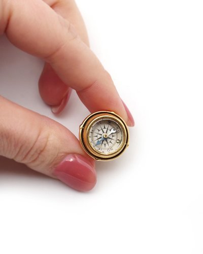 Pendentif boule boussole en or 18k, pendentif pivotant, orientation, bijou ancien 