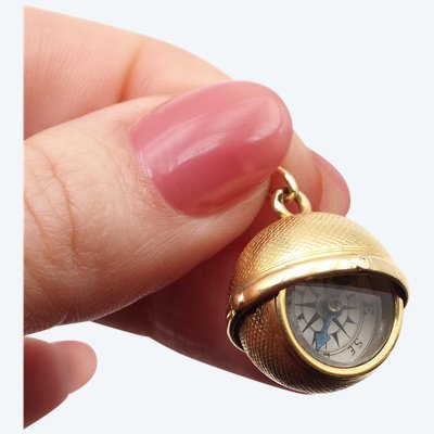 Pendentif boule boussole en or 18k, pendentif pivotant, orientation, bijou ancien 
