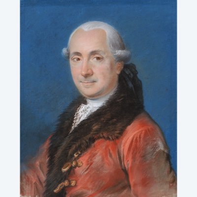 18th century French school, Portrait of a man in a red coat with a fur collar
