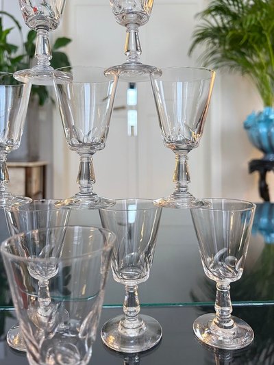 11 Cut Blown Crystal White Wine Glasses - Stemware