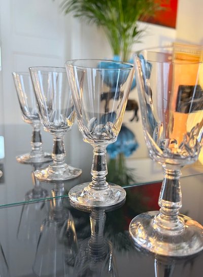 11 Cut Blown Crystal White Wine Glasses - Stemware