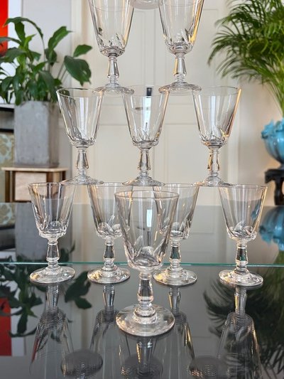 11 Cut Blown Crystal White Wine Glasses - Stemware