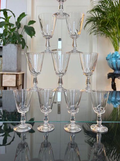 11 Cut Blown Crystal White Wine Glasses - Stemware