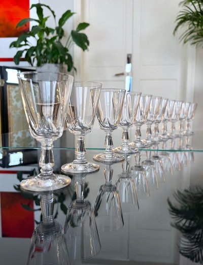 11 Cut Blown Crystal White Wine Glasses - Stemware