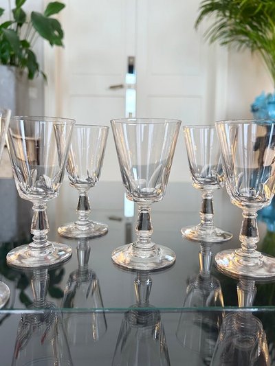 11 Cut Blown Crystal White Wine Glasses - Stemware
