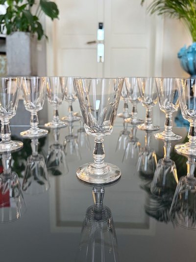 11 Cut Blown Crystal White Wine Glasses - Stemware