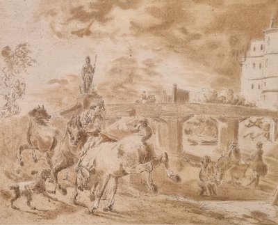 Jean-Baptiste LE PAON - Military scene near a castle