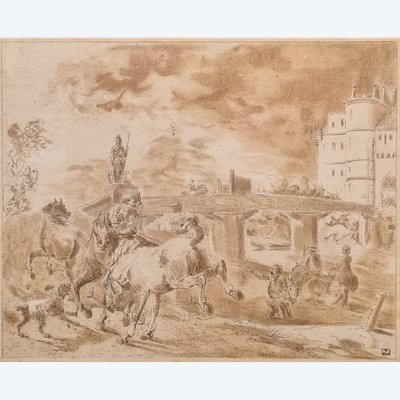 Jean-Baptiste LE PAON - Military scene near a castle
