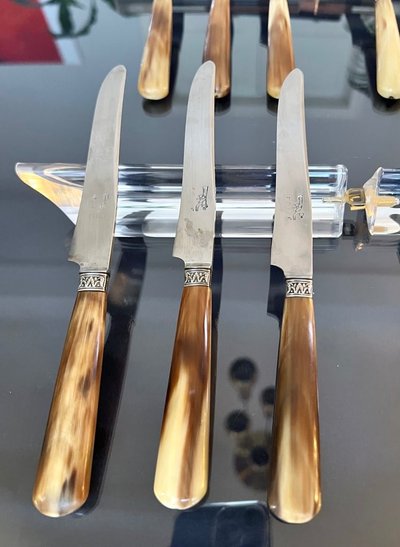 Dessert Knives - Bovine Horn Handles and Silver-Plated Metal Ferrules